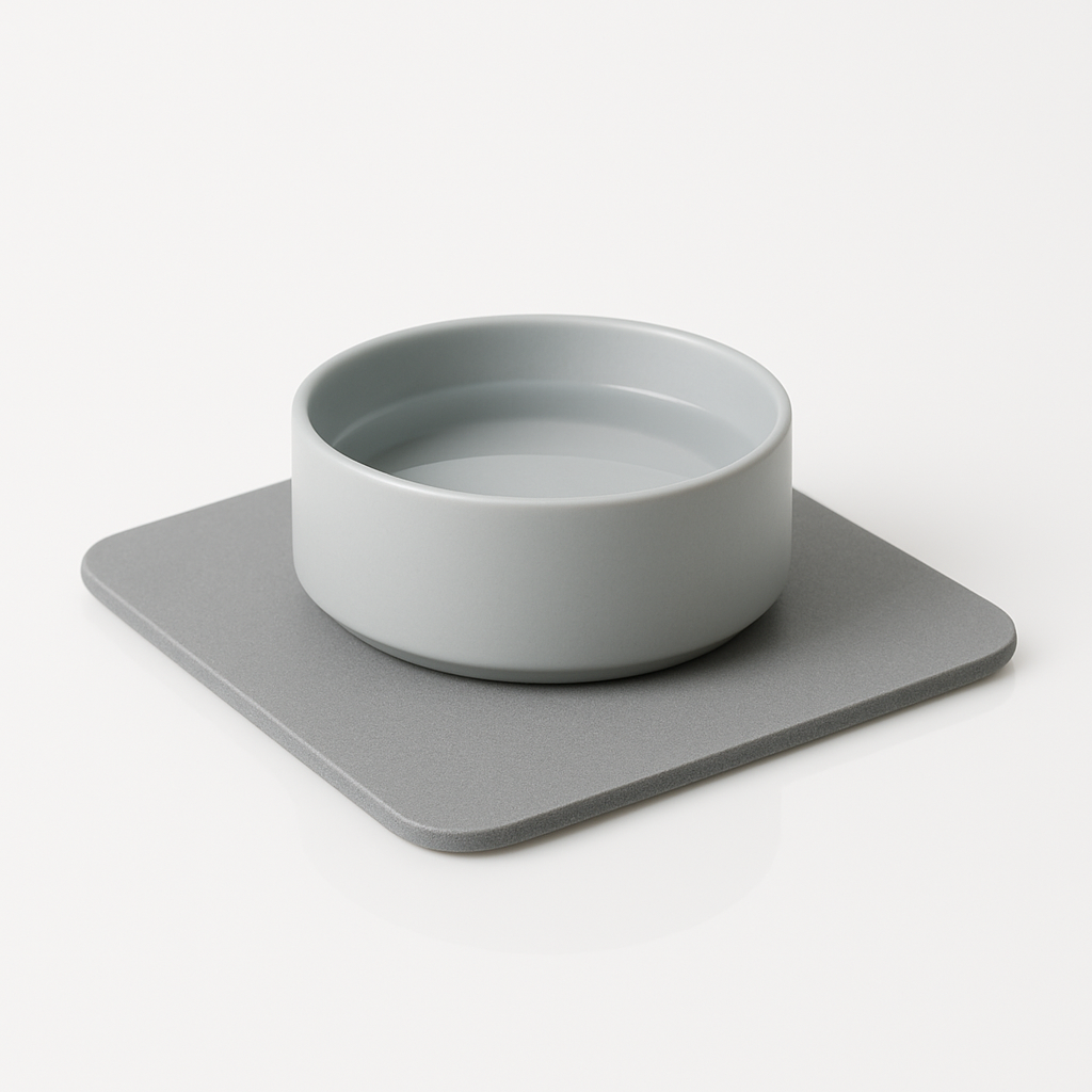 Covor absorbant gri închis din diatomit cu bol ceramic pentru animale de companie Covor absorbant gri închis din diatomit cu bol ceramic pentru animale de companie