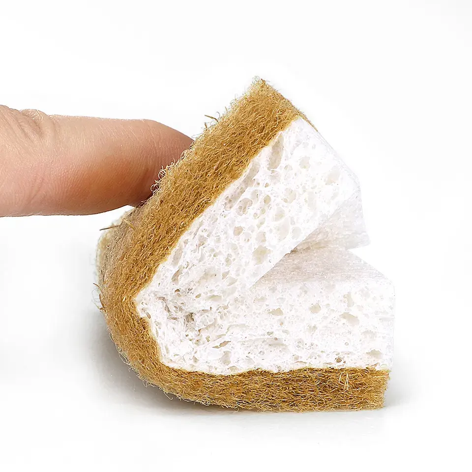 Burete ecologic cu strat din fibre naturale și burete alb moale, demonstrat flexibil