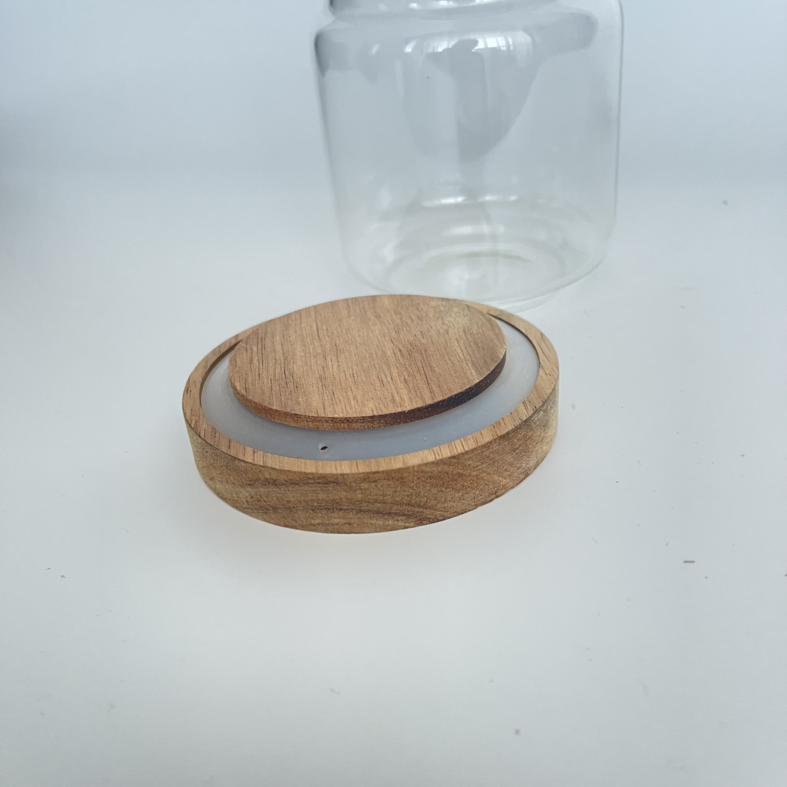 Capac din lemn cu garnitură de silicon pentru borcan din sticlă, etanșare eficientă