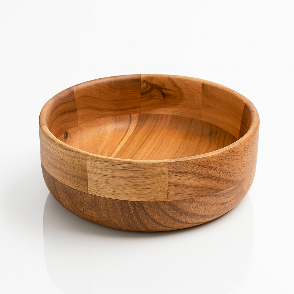 Bol rotund din lemn natural pentru servire salată sau fructe