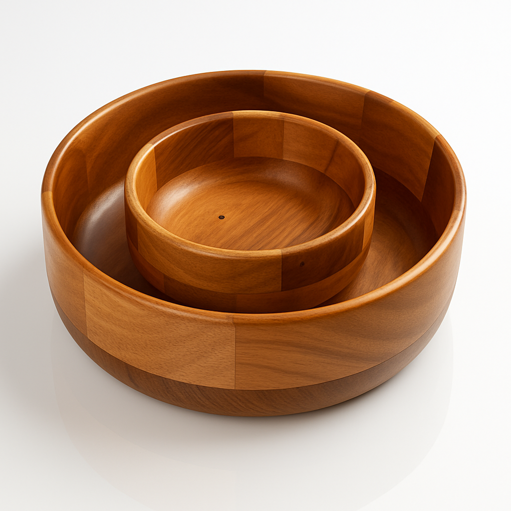 Set de boluri din lemn natural, unul mic suprapus în interiorul unuia mare