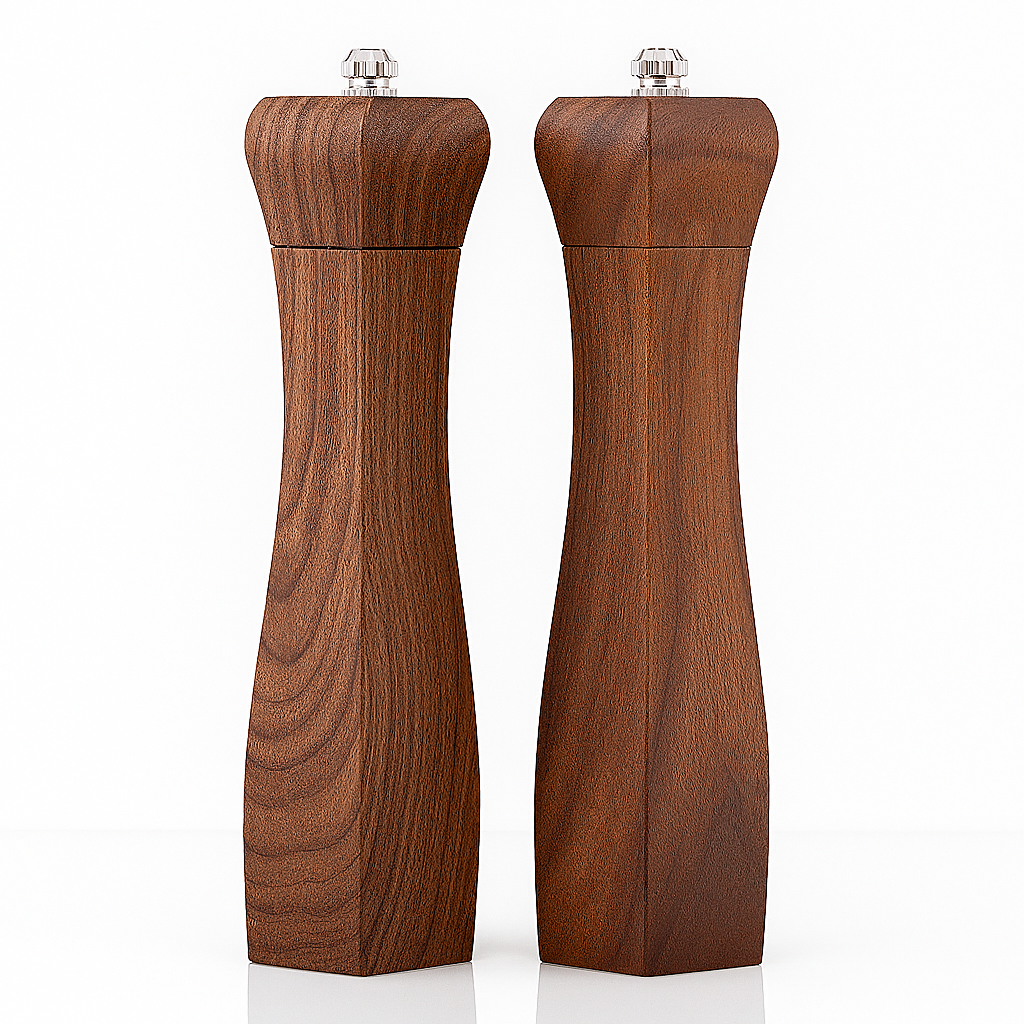 Set de râșnițe din lemn masiv cu design pătrat pentru sare și piper