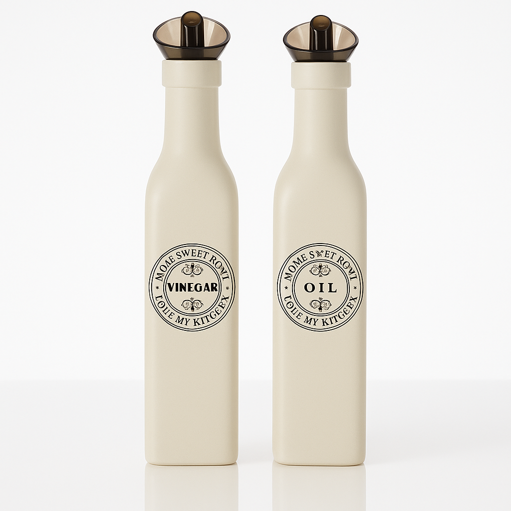Set 2 sticle din ceramică pentru ulei și oțet, design retro, cu dop turnare anti-picurare