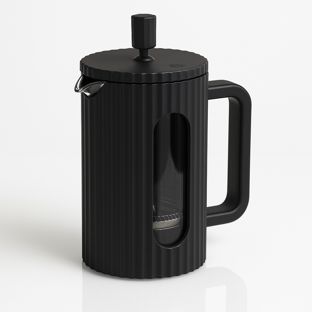 infuzor pentru cafea și ceai cu filtru din sticlă biosilicată și carcasă neagră mată