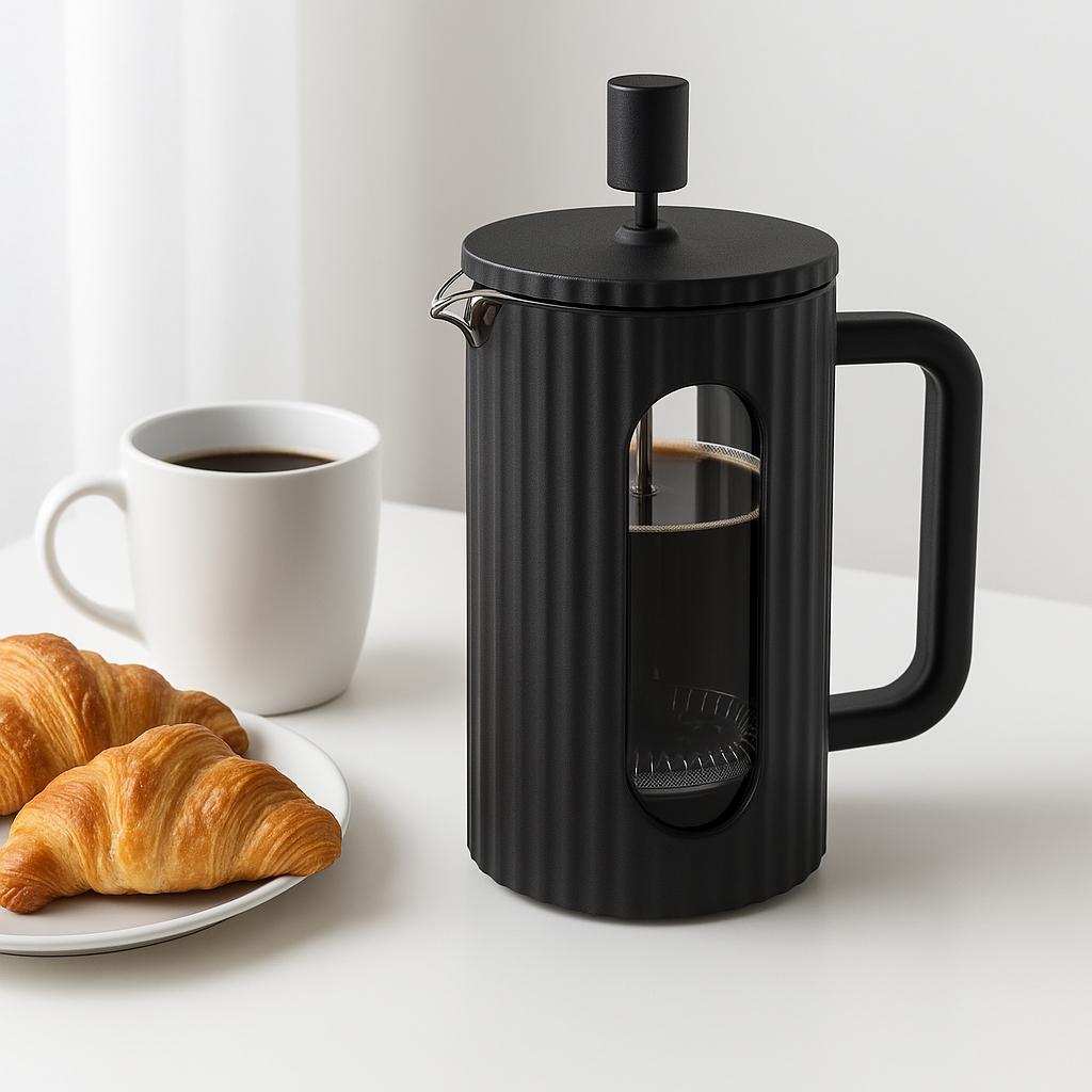 infuzor cafea și ceai negru cu cafea proaspătă și croissante la micul dejun