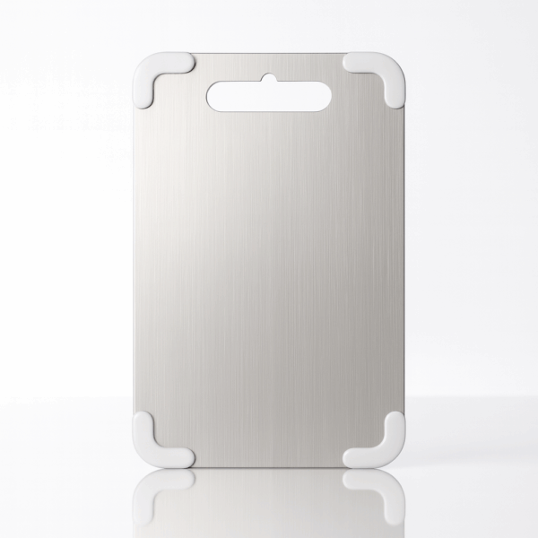 Tocător Ivosa din titan pur, cu colțuri rotunjite și protecții albe, antibacterian și rezistent la uzură