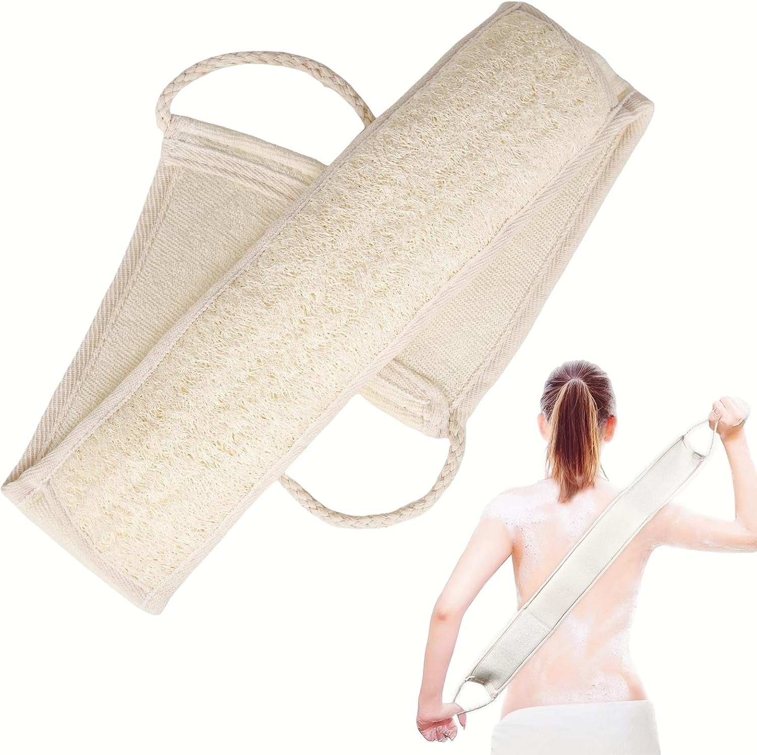 Banda exfoliantă pentru spate din loofah natural — mod de utilizare în baie