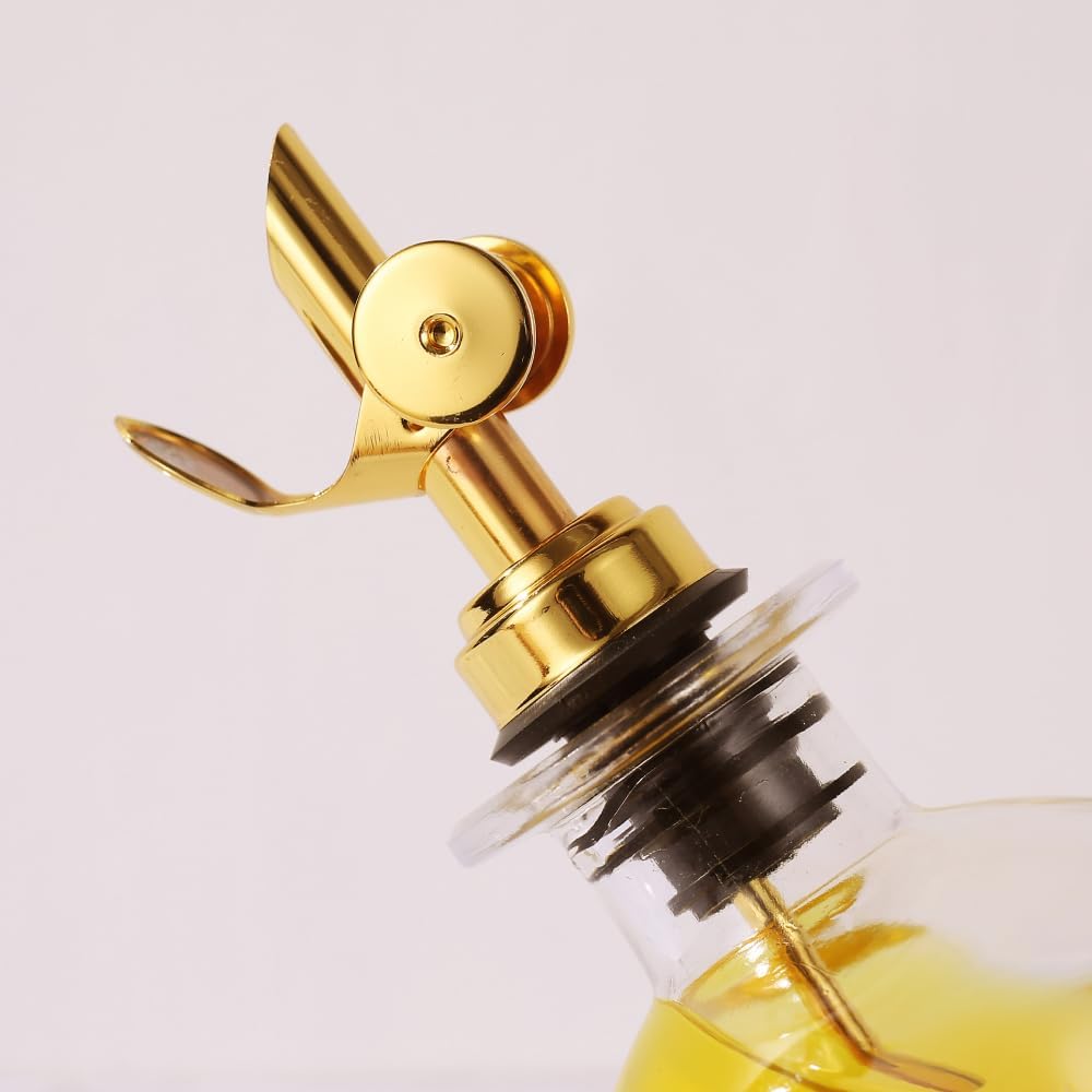 Dop metalic auriu pentru sticlă de ulei sau oțet cu sistem anti-picurare și închidere automată