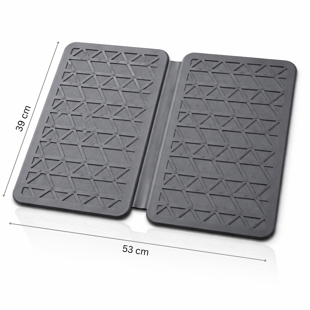 Dimensiuni pad pliabil din diatomit – 53 x 39 cm Pad pliabil pentru uscare vase din diatomit, dimensiuni 53 x 39 cm, vedere deschisă