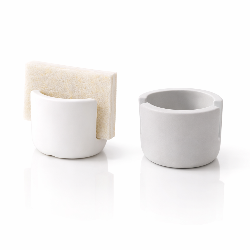 Suport burete vase din diatomit – alb și gri deschis Suport burete vase din diatomit alb și gri deschis cu burete inclus